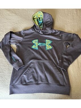 Under Armour Gray Hoodie with Teal & Yellow Logo